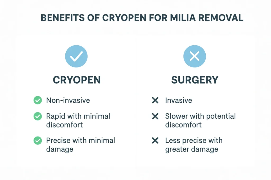 Benefits of cryopen for milia removal Wincanton compared to surgical treatments.