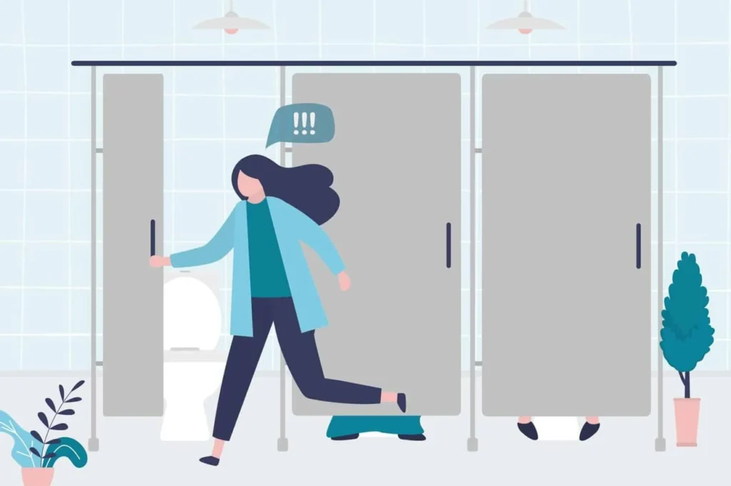graphic of Urine incontinence Wincanton woman running to the toilet.